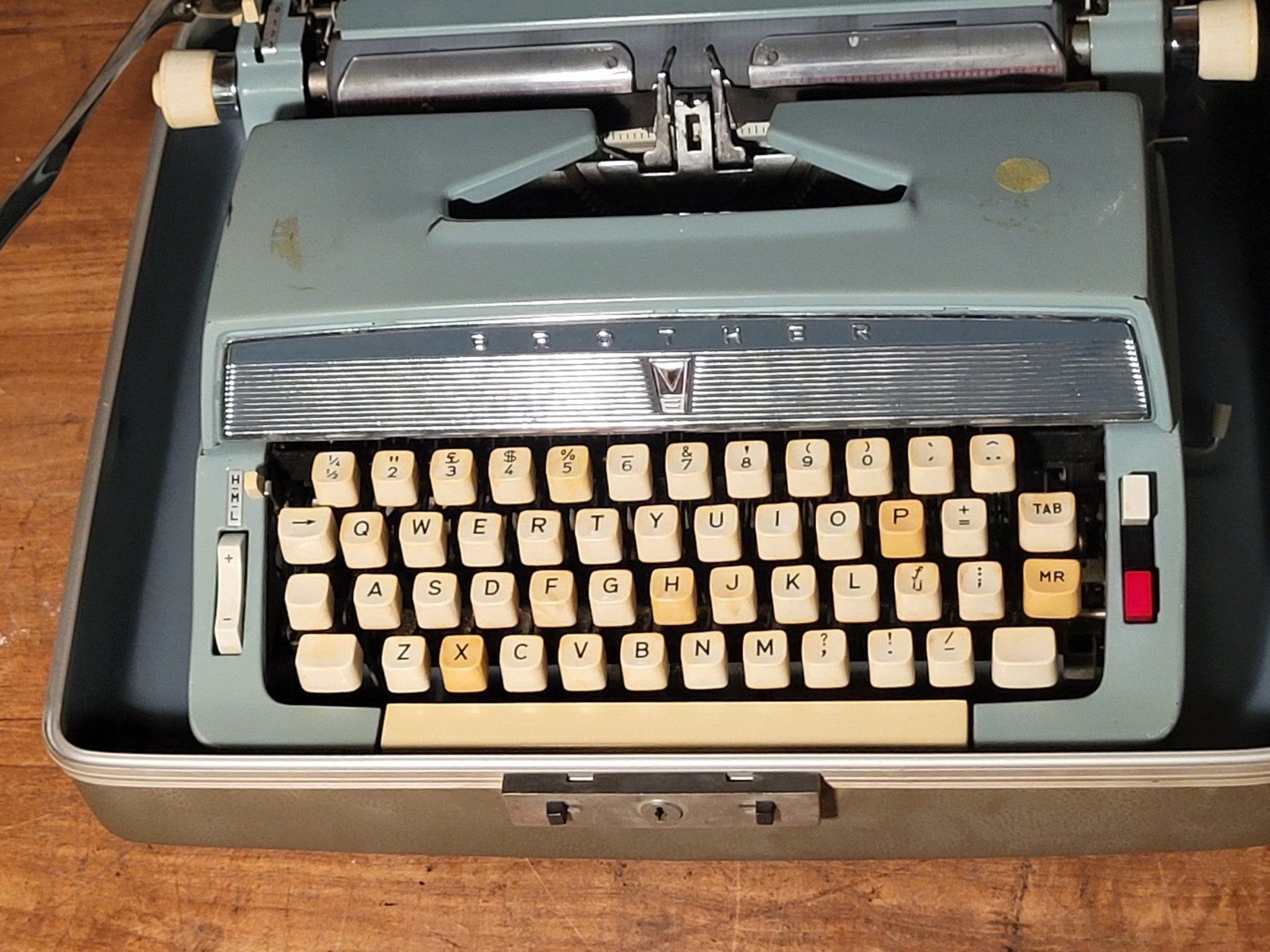 Vintage Brother De Luxe typemachine blauw met koffer – jaren, Diversen, Typemachines, Ophalen of Verzenden