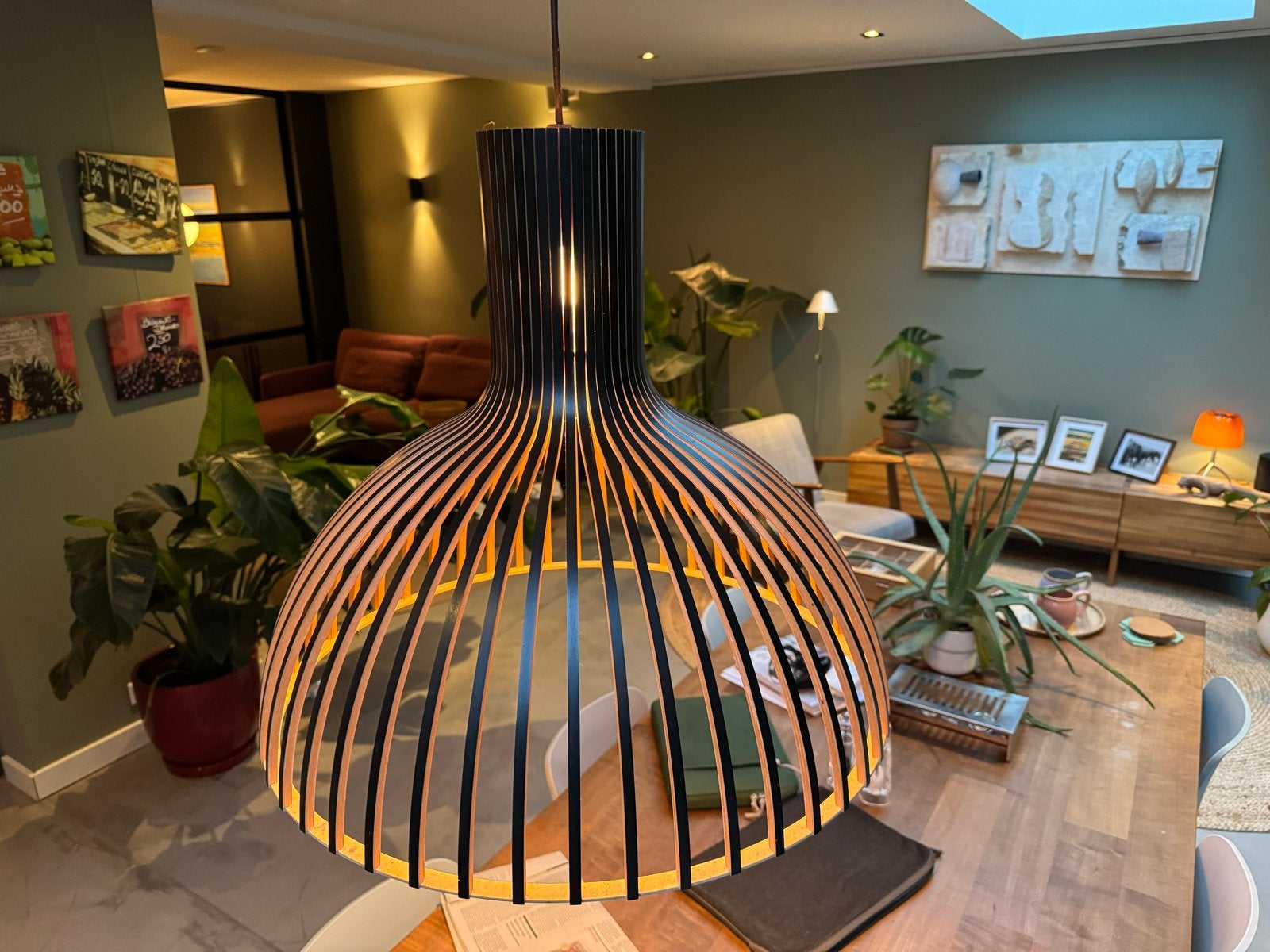 Secto Design Victo 4250 hanglamp - Zwart/Naturel Hout, Ophalen, Zo goed als nieuw, Hout, E27 (groot)
