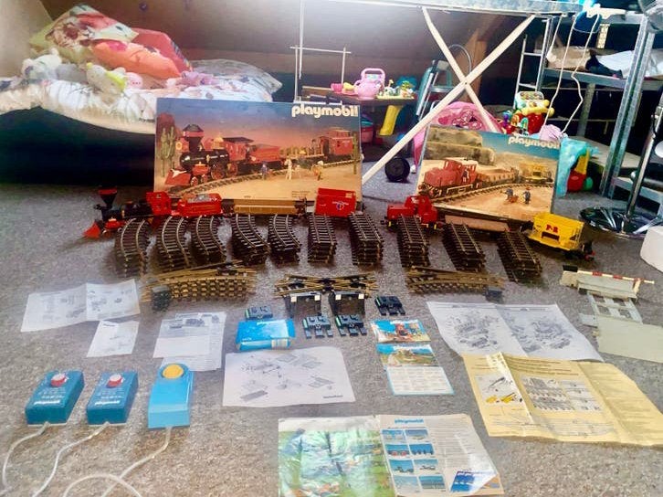 Vintage Playmobil Trein Collectie  4034 + 4027 + 58 rails, Overige merken, Gelijkstroom, Ophalen of Verzenden, Gebruikt