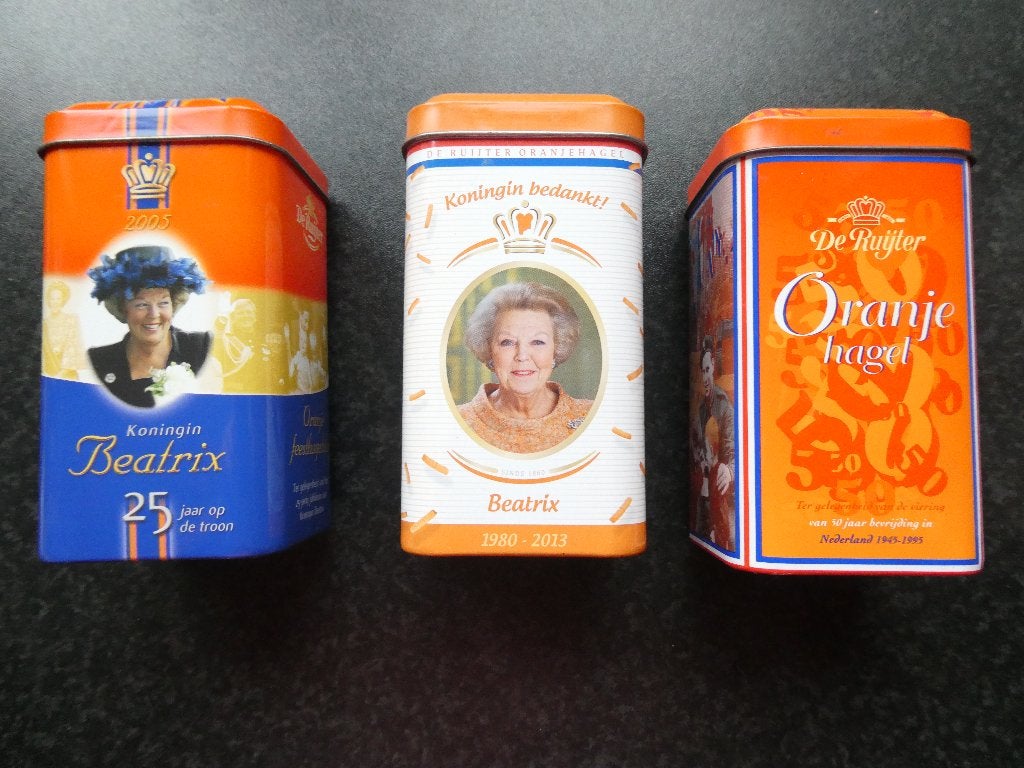 Blikjes met afbeeldingen van het Koninklijk Huis, 3 stuks, Ophalen of Verzenden, Gebruikt, Nederland, Overige typen