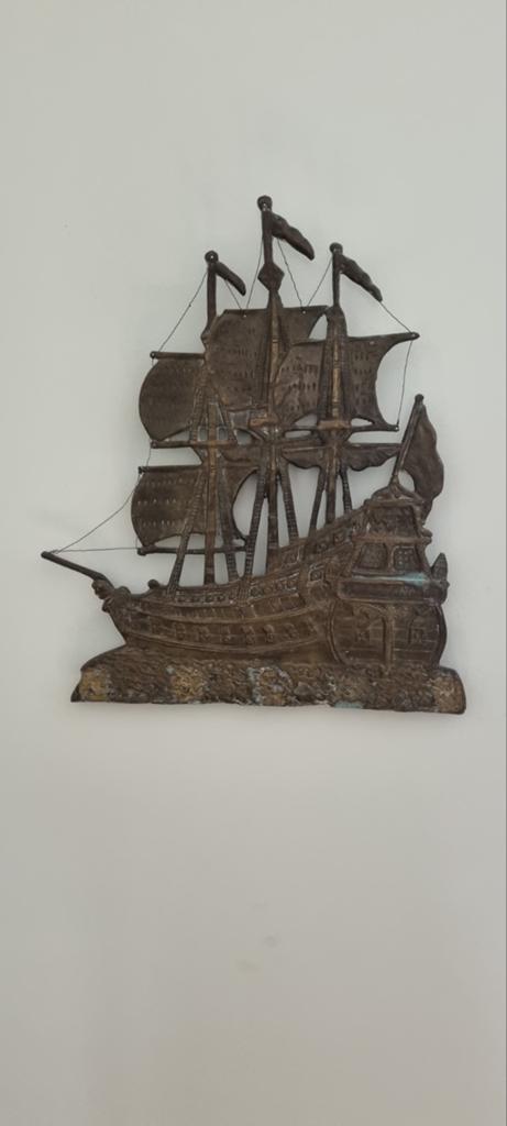 Vintage Bronzen Scheepswanddecoratie - Galjoen, Ophalen of Verzenden, Brons