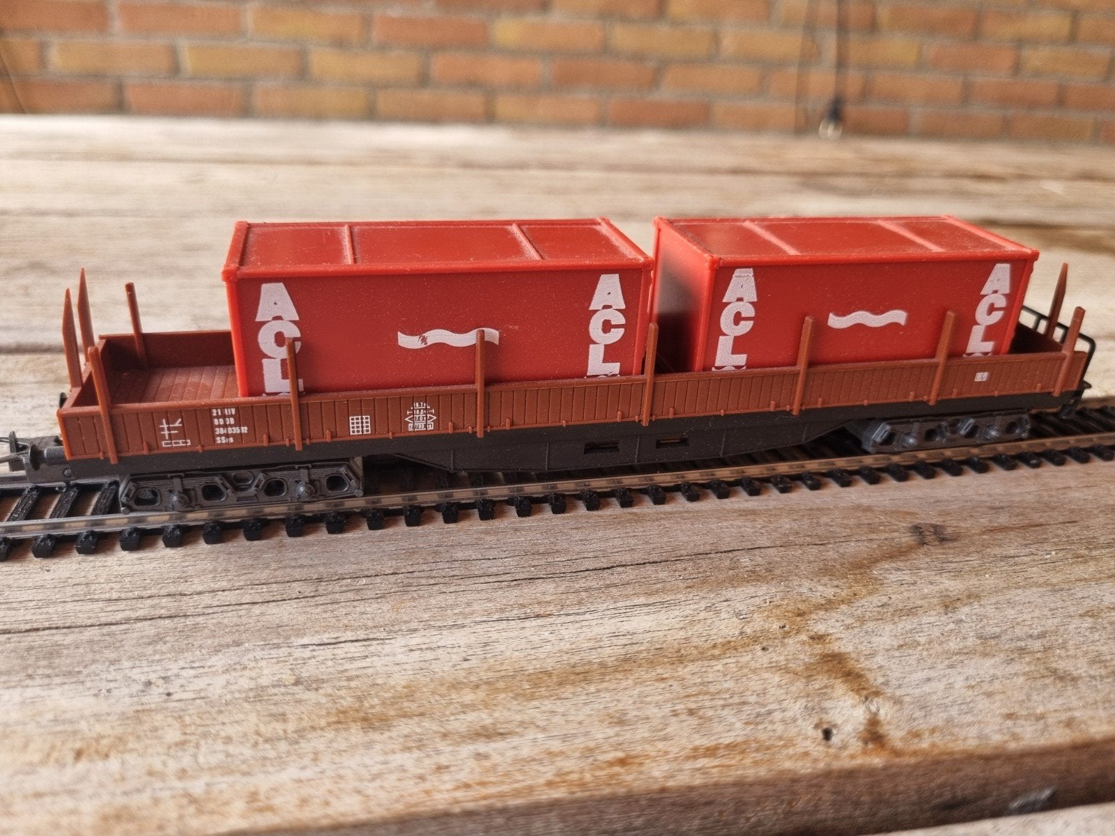 Lima H0 platte wagon met 2 containers ACL, Overige merken, Gebruikt, Gelijkstroom, Wagon
