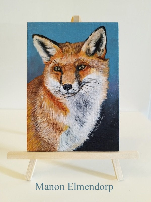 Handgeschilderd Schilderijtje Vos 13x18 cm Nieuw, Acrylverf, Ophalen of Verzenden, Dieren, Overige materialen