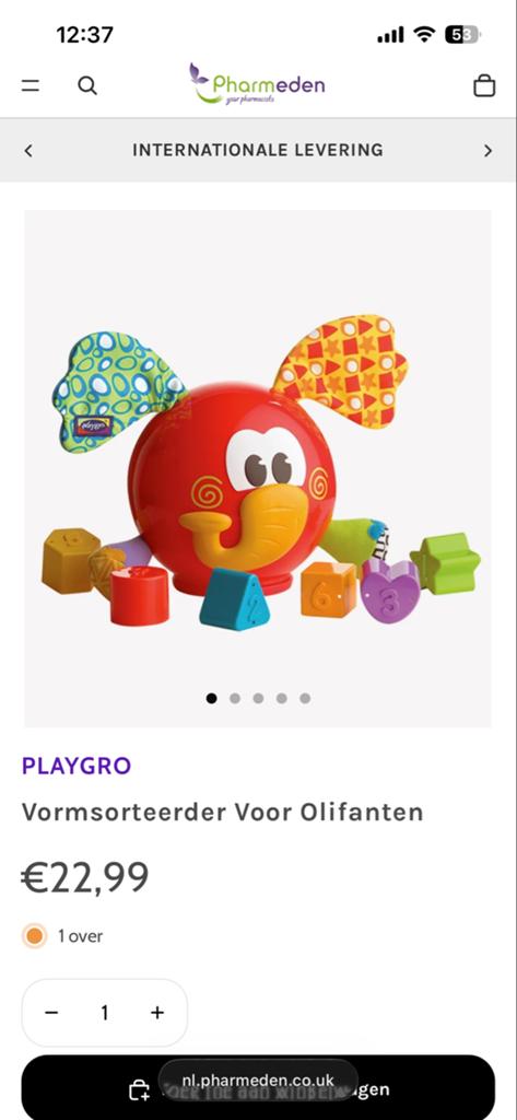 Playgro Vormsorteerder Olifant met blokken, Ophalen of Verzenden, Zo goed als nieuw, Overige typen