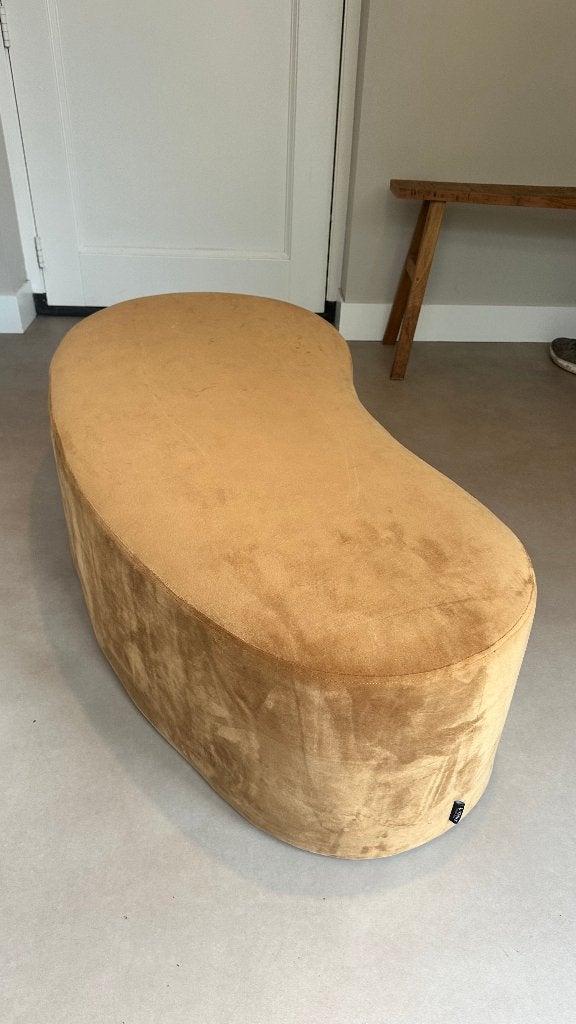 Poef Riverdale - 120x55cm okerkleurig velours, Ophalen, 100 tot 125 cm, 50 tot 75 cm, Stof