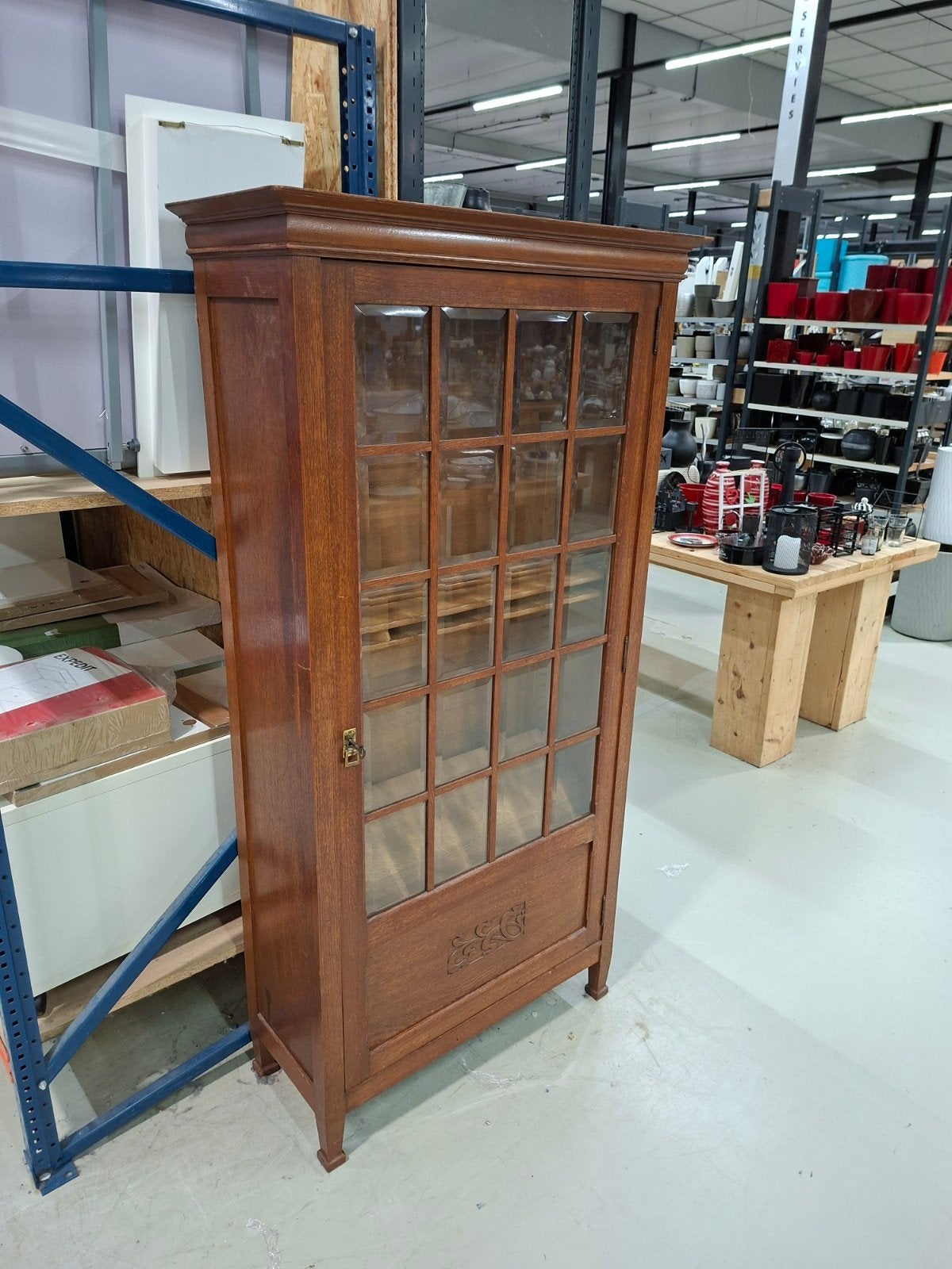 Antieke vitrinekast met geslepen glas, Ophalen of Verzenden