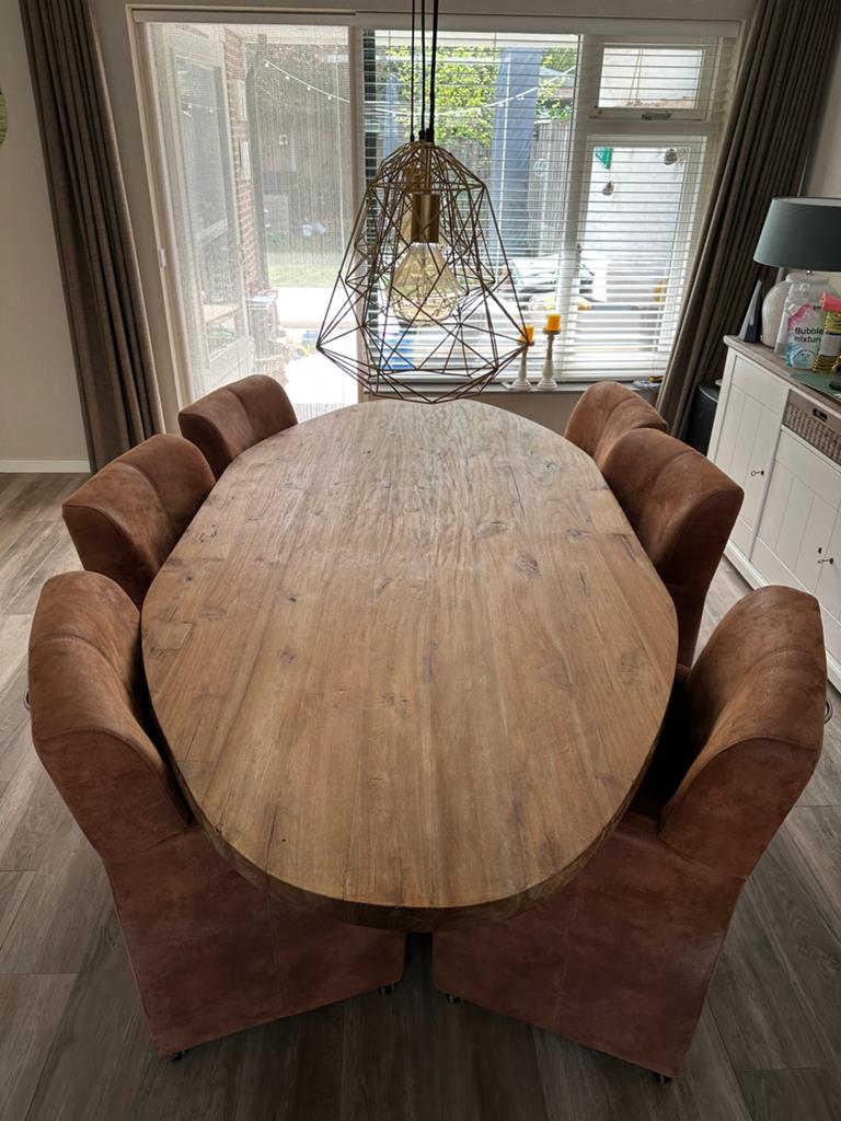 Tafel teakhout ovaal, Huis en Inrichting, Tafels | Eettafels, Ophalen, 100 tot 150 cm, Teakhout, 200 cm of meer