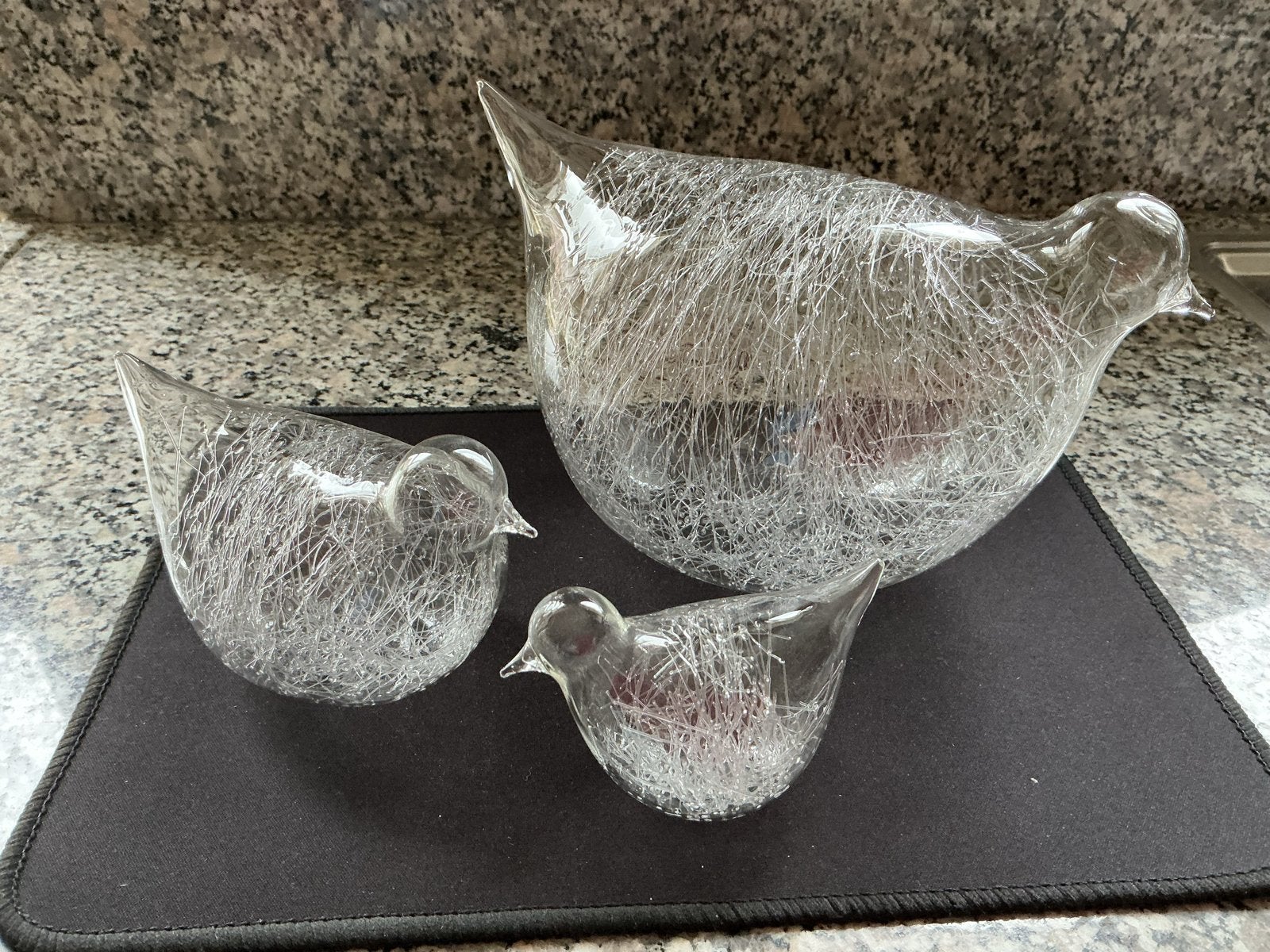 Set van 3 glazen vogels met draadstructuur, Antiek en Kunst, Ophalen of Verzenden