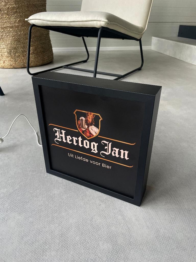 Lichtbak Hertog Jan bier logo reclamebord, 25x25cm, verlicht, Ophalen of Verzenden, Nieuw, Reclamebord
