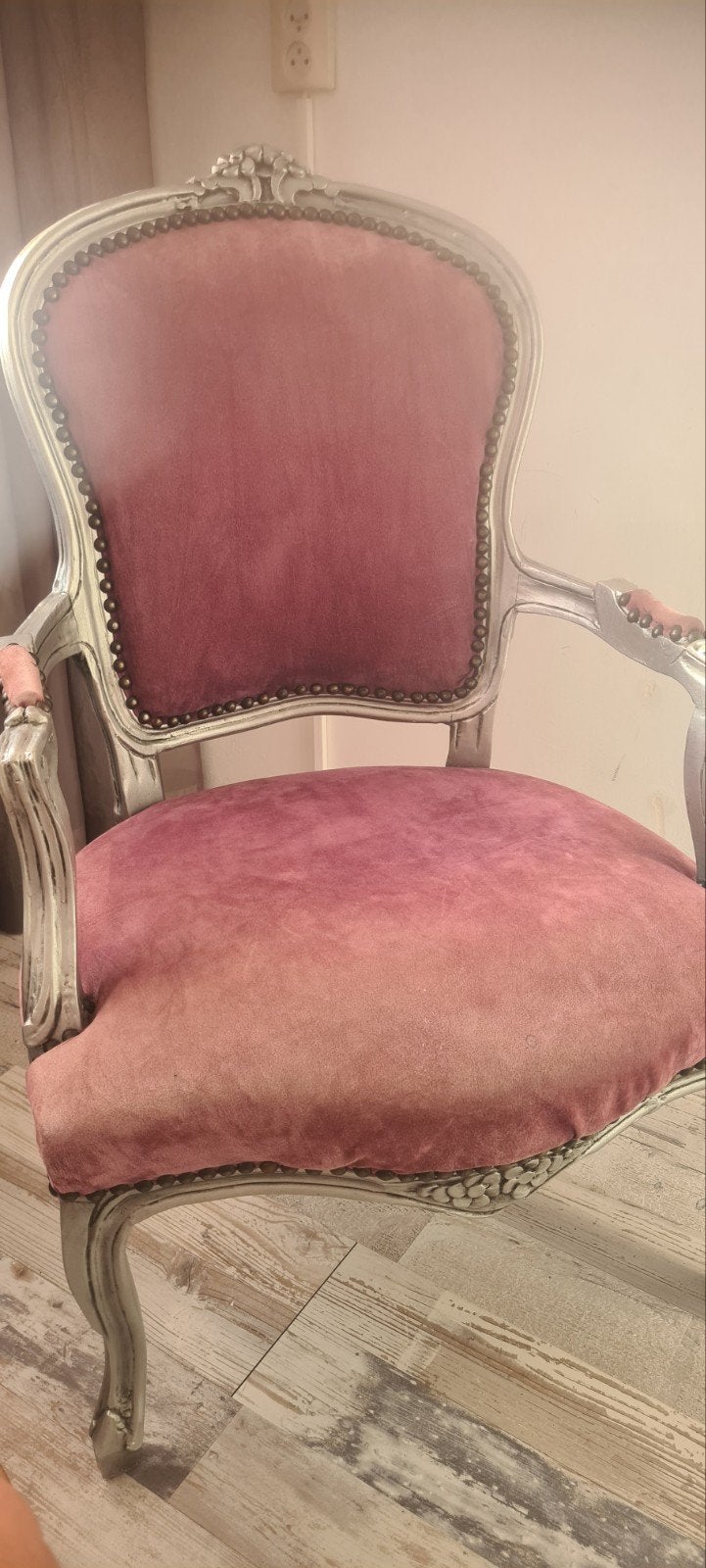 Elegante Barok Fauteuil - Roze Velours & Zilveren Frame, Antiek en Kunst, Ophalen