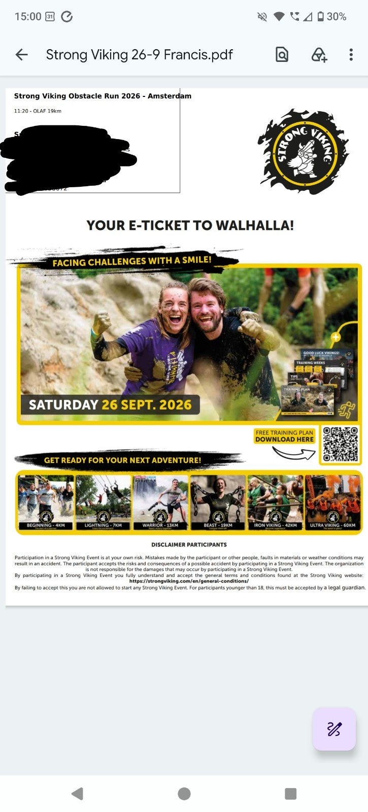 Strong Viking 19km 26 september, Tickets en Kaartjes, Evenementen en Festivals, Eén persoon