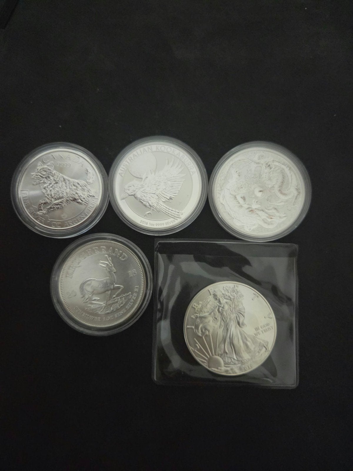 munten zilver o.a. Kookaburra en Krugerrand, Vóór koninkrijk, Setje, Zilver, Overige waardes