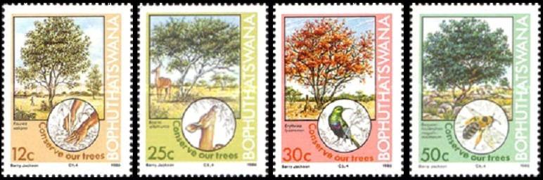 BOPHUTHATSWANA 1985 Behoud van Bomen, Michel: 144-47, Postfr, Verzenden, Postfris, Dier of Natuur