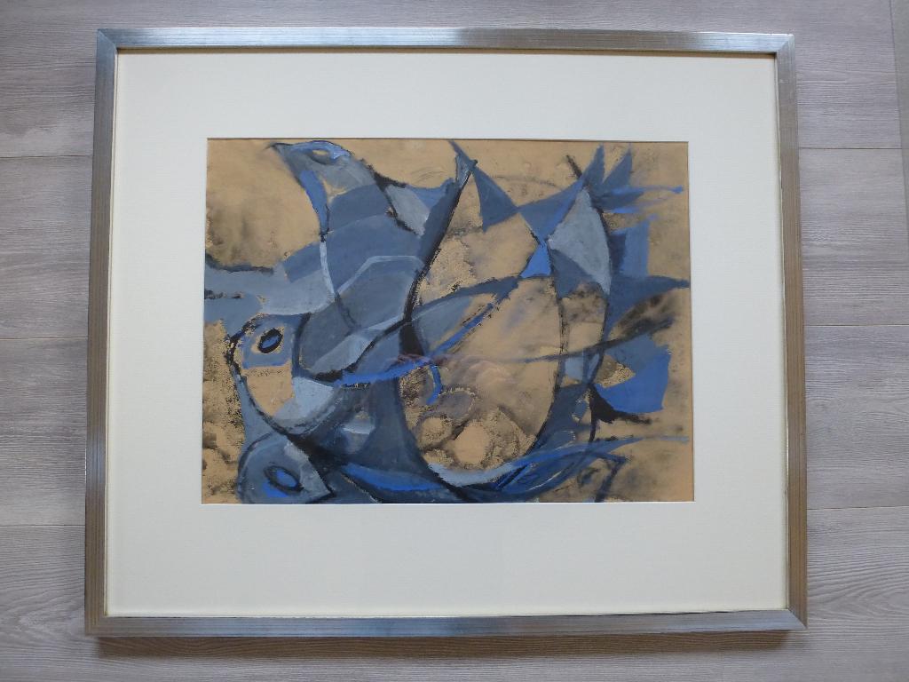 Fraaie gouache / krijt - Vogels - Abstract modern, Ophalen