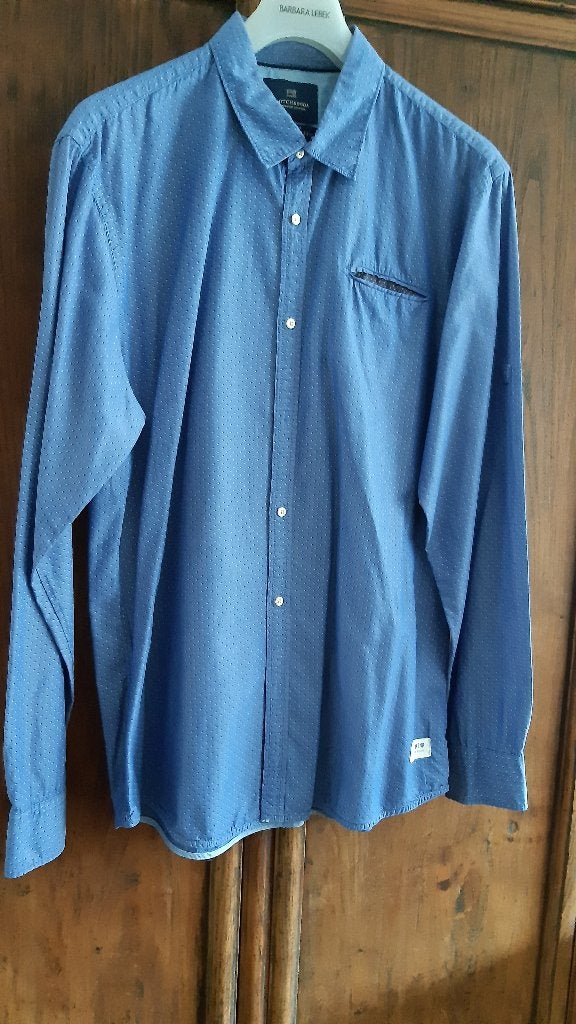 Scotch & Soda overhemd  XXL met stip - valt klein, Blauw, Ophalen of Verzenden, Zo goed als nieuw, Halswijdte 43/44 (XL)