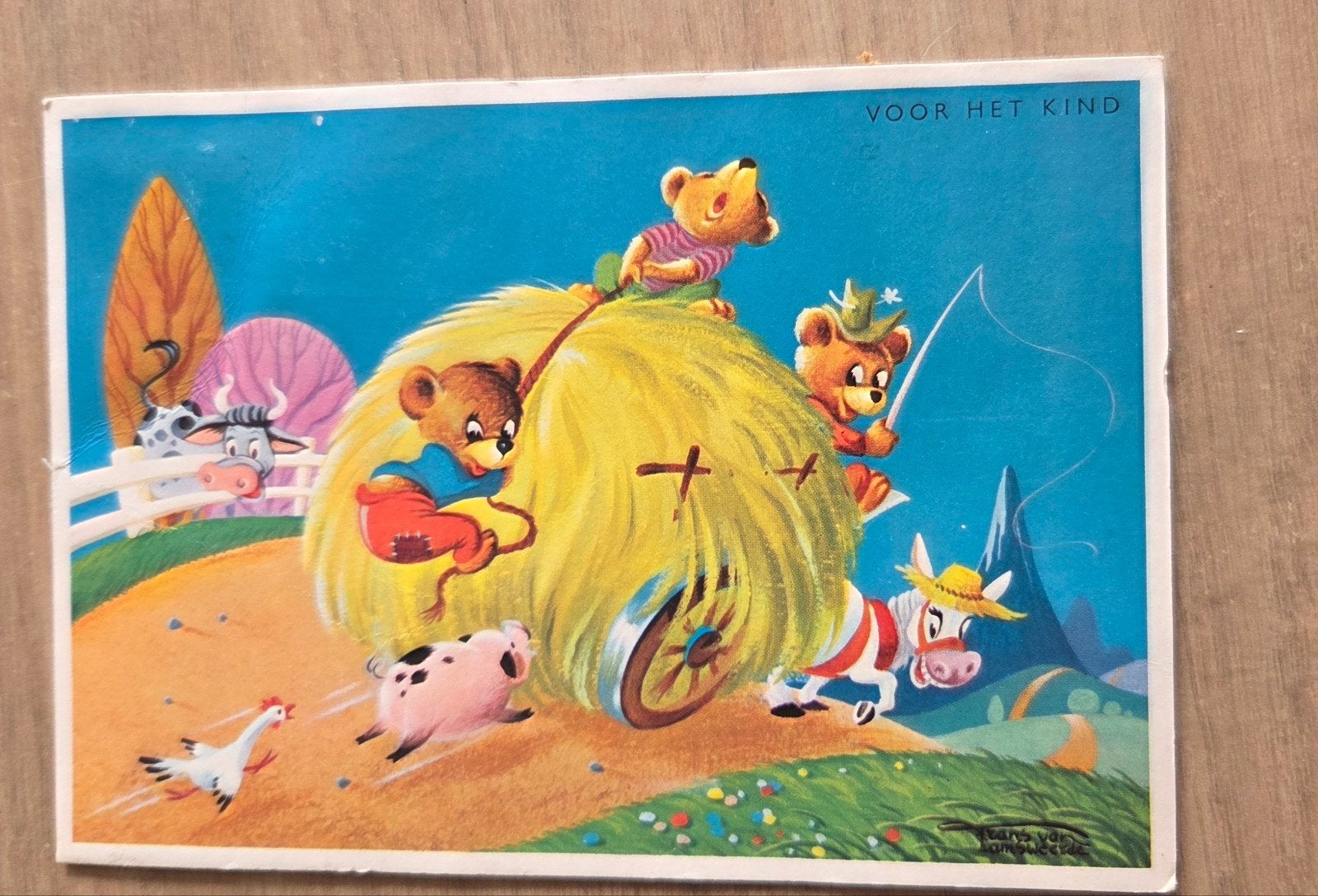 Oude ansichtkaart 'Voor het Kind' met beren en dieren, Verzamelen, Ansichtkaarten | Themakaarten, Ophalen of Verzenden, 1940 tot 1960