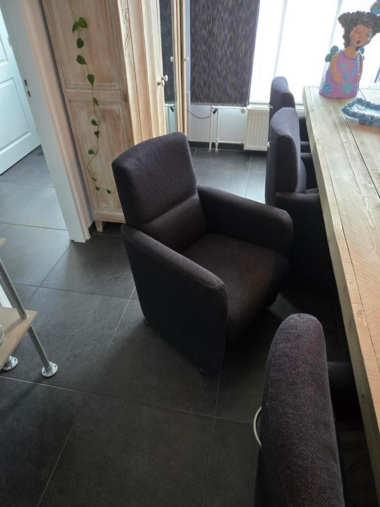 8x Arctic eetkamerstoelen met armleuning, zwart stof, Huis en Inrichting, Stoelen, Ophalen