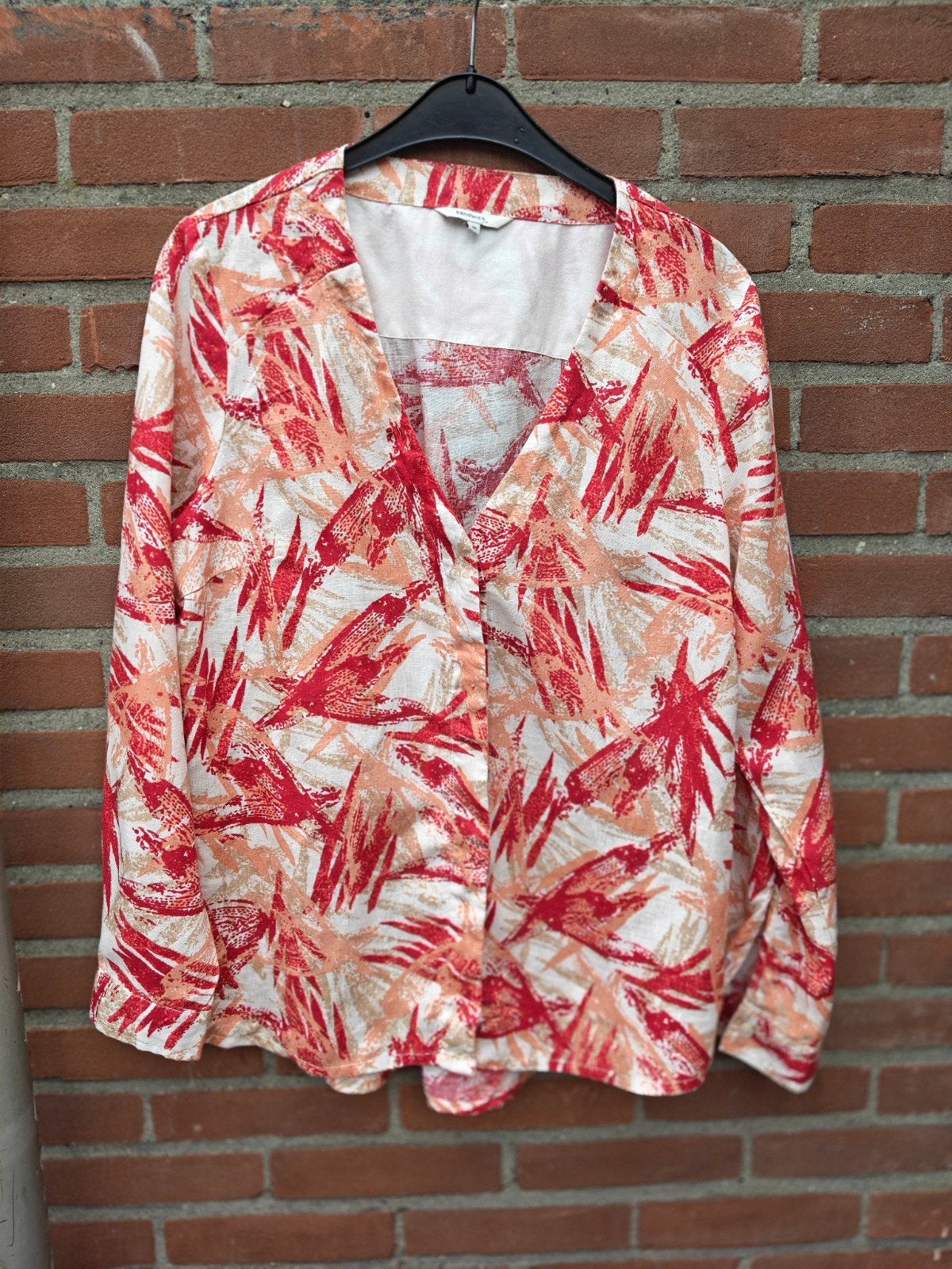 Sandwich linnen blouse met print - Maat 38, Kleding | Dames, Maat 38/40 (M), Meerkleurig, Ophalen of Verzenden, Zo goed als nieuw