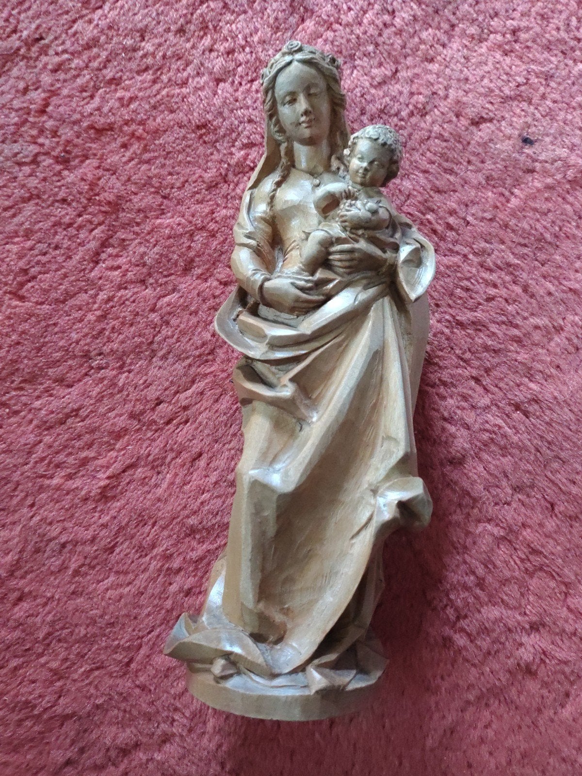 Houten Mariabeeld met Kind - Handgesneden Madonna (25 cm), Antiek en Kunst, Ophalen of Verzenden
