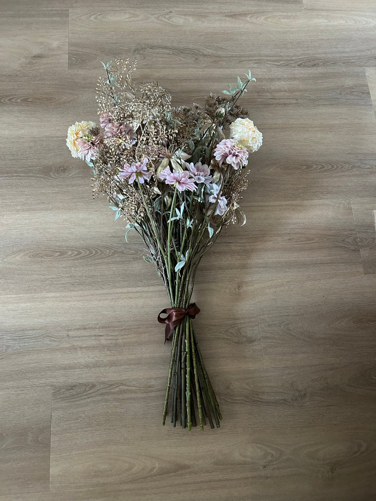 Exclusief Silk-ka kunstboeket beige/roze/goud, Ophalen, Binnen, Silk-ka, Zo goed als nieuw