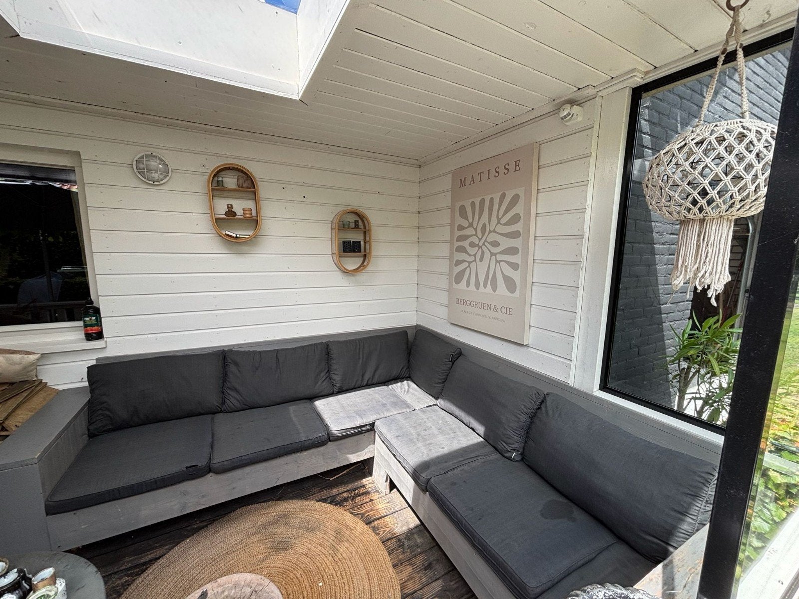 Houten loungebank 250x240 GRATIS, Ophalen, Gebruikt, Stof, Modern, Landelijk, Buitenleven