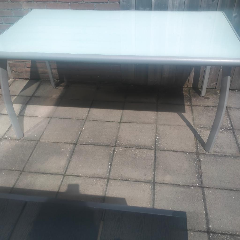 Mooie melkglas tuintafel, Ophalen, Gebruikt, Rechthoekig, Metaal