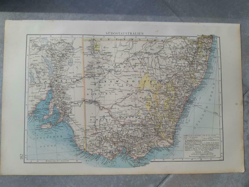 182 / Zuid Oost Auustralië  Schitterende Litho uit 1899, Ophalen of Verzenden