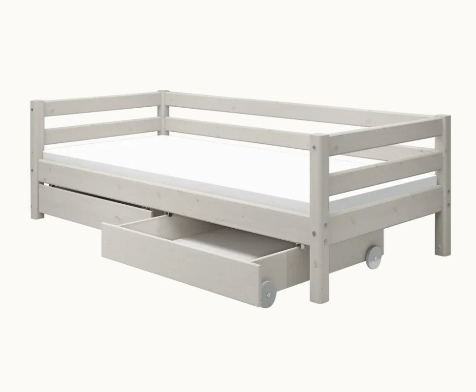 Flexa Whitewash bed 90x200cm met 2 laden, Ophalen, 85 tot 100 cm, Gebruikt, Lattenbodem