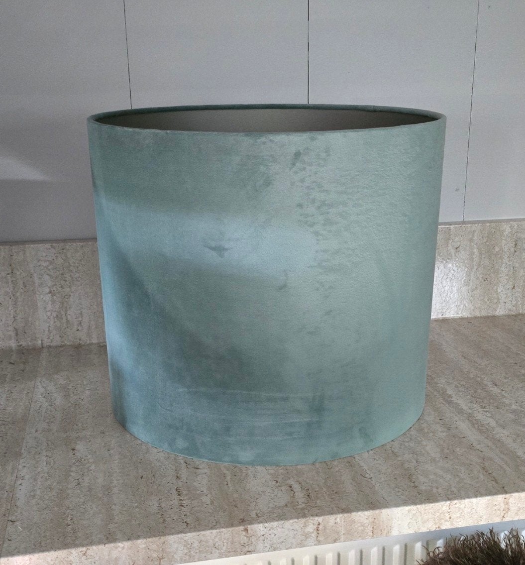 mooie aqua blauw groene lampenkap fluweel, Verzenden, Zo goed als nieuw, Blauw, Rond