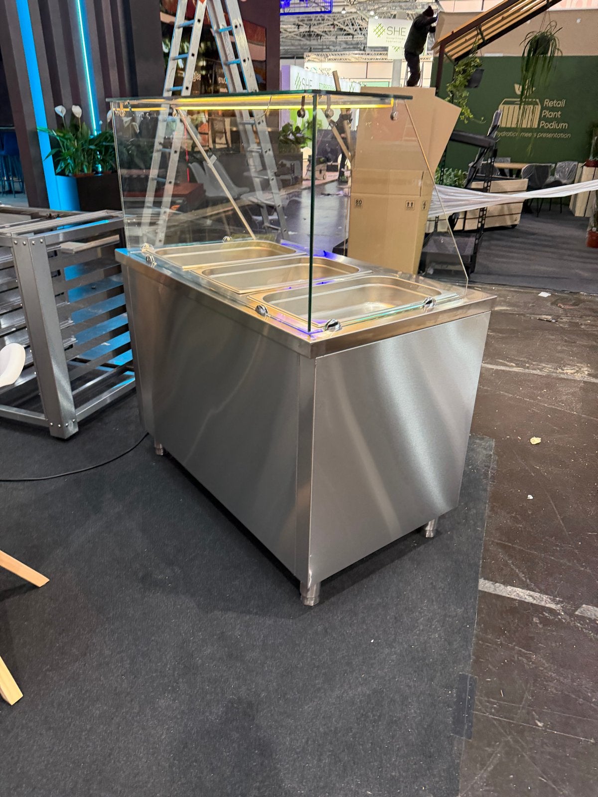 Elektrische Bain-marie 3x 1/1 GN met glazen opbouw, Zakelijke goederen, Horeca | Keukenapparatuur, Fornuis, Frituur en Grillen