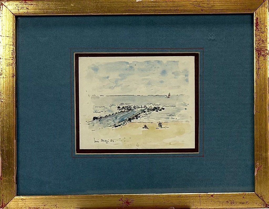 47. Aquarel, Louis Meys - strand van Scheveningen, Ophalen of Verzenden