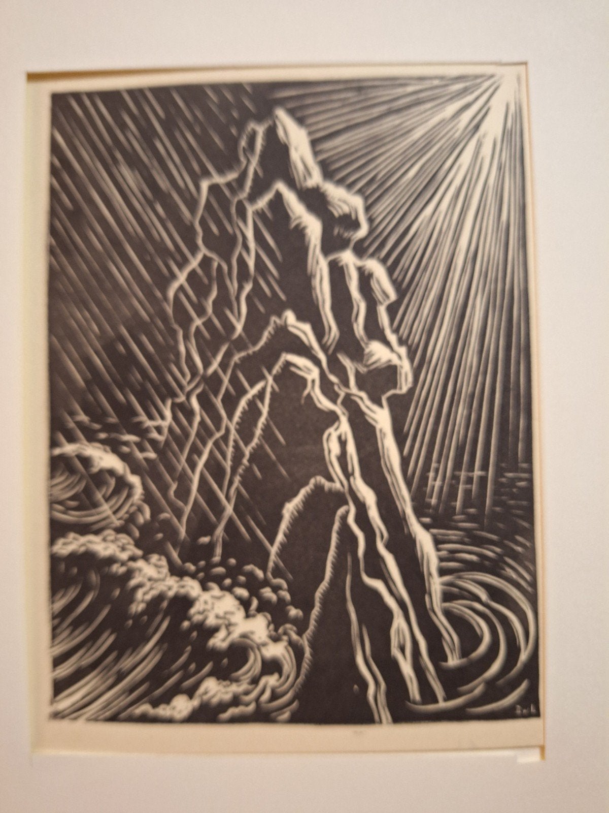 Houtsnede: Licht door bol, Ophalen of Verzenden, Landschap, Houtsnede, 1900 - 1949
