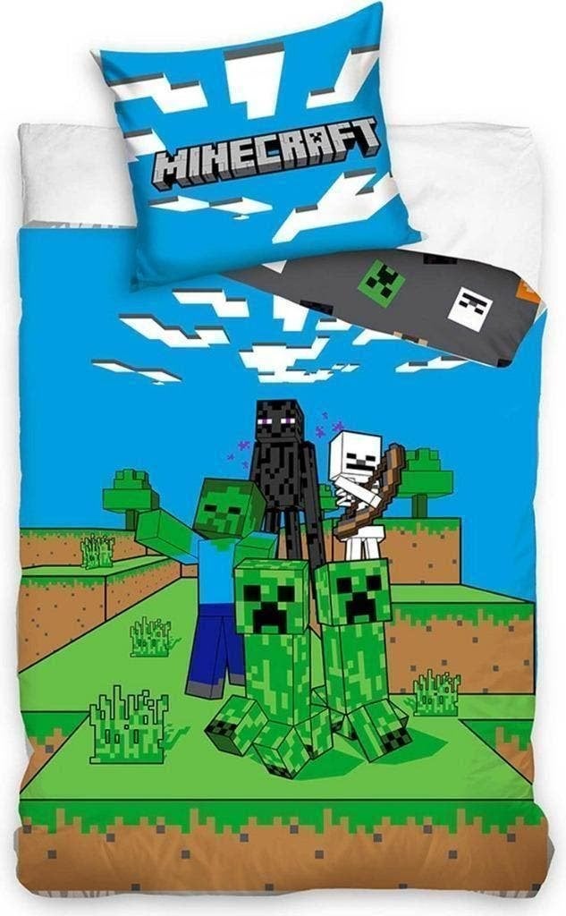 Minecraft Dekbedovertrek 140x200 - Ambush - Katoen, Blauw, Dekbedovertrek, Nieuw, Ophalen of Verzenden