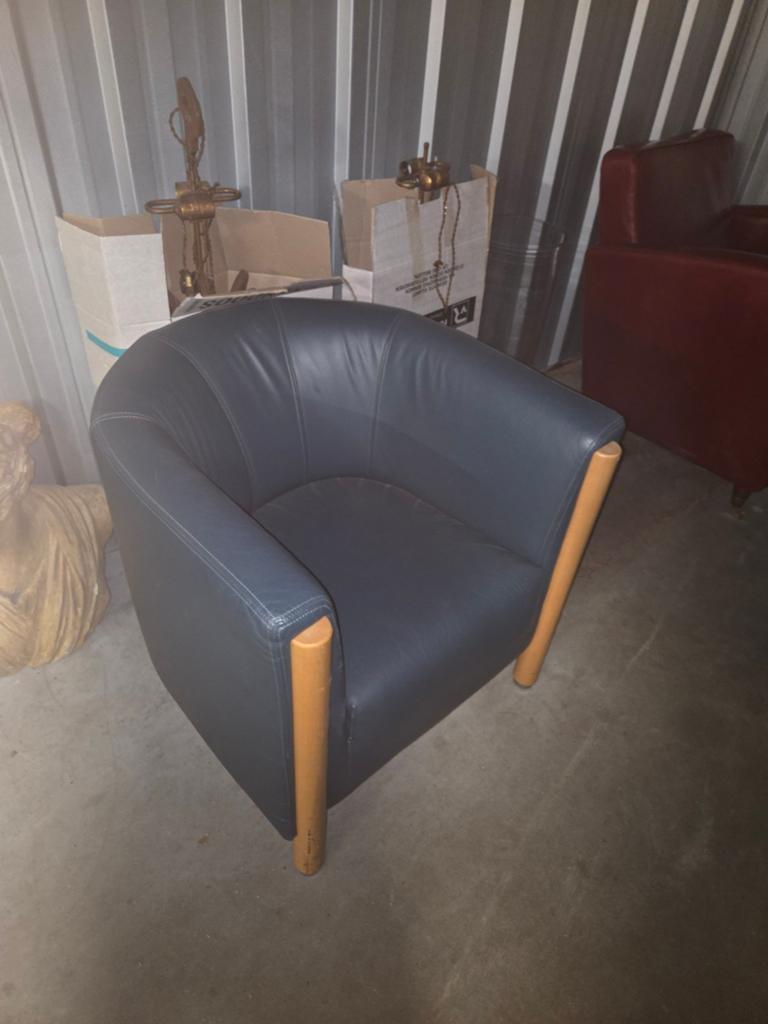 Jan des Bouvrie fauteuil - Donkerblauw leer, Gebruikt, 75 tot 100 cm, Ophalen of Verzenden, 75 tot 100 cm