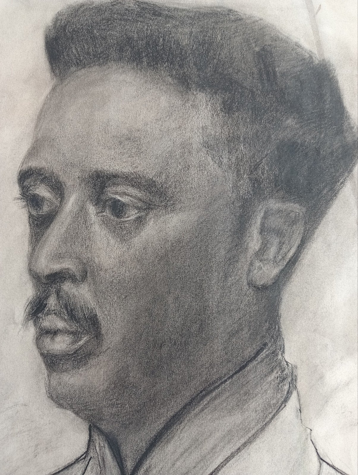 Houtskool portret Nederlands Indië?, Antiek en Kunst, Verzenden