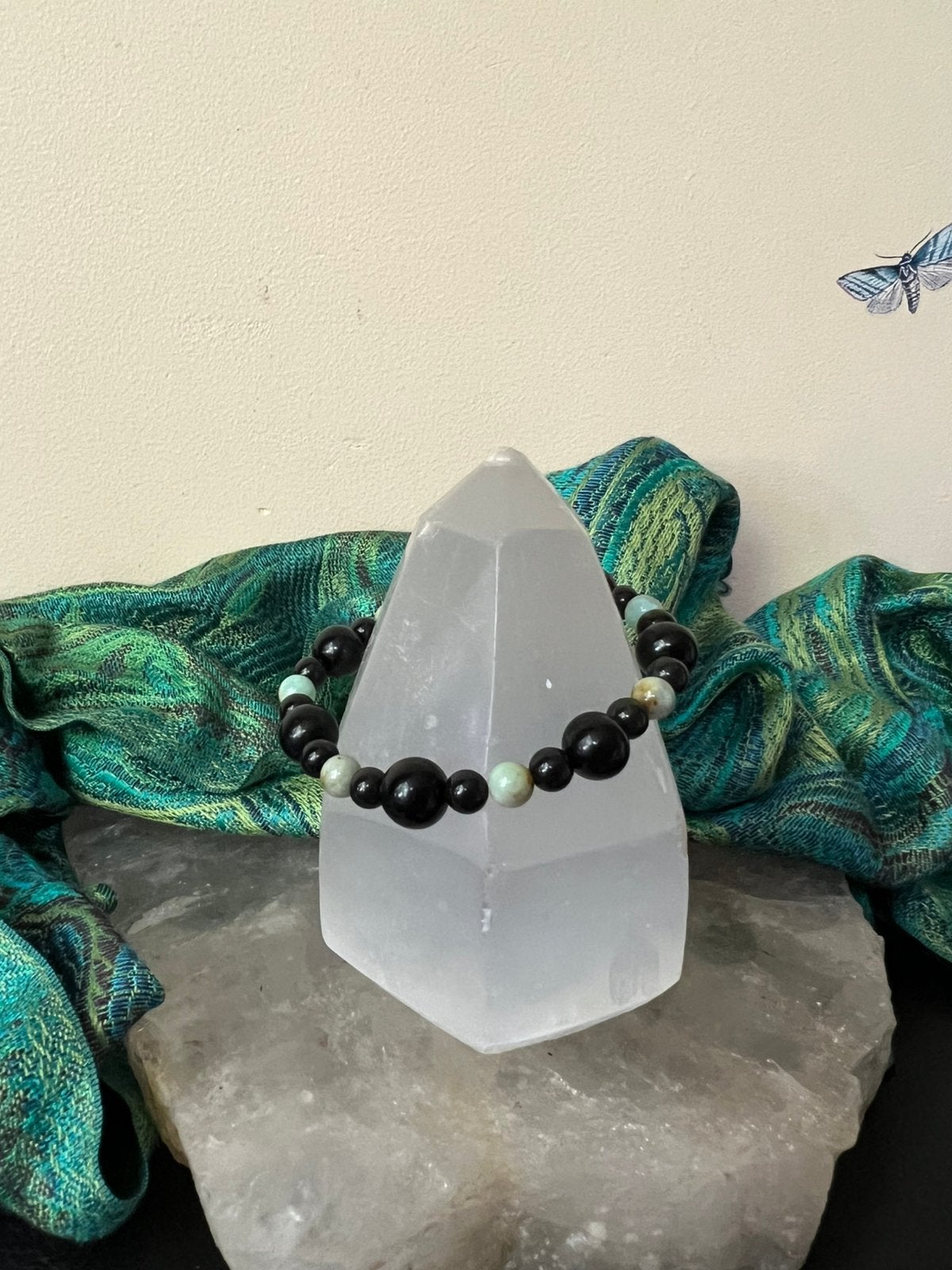 Chrysocolla git jet beschermt aura straling zuivert uniek, Met bedels of kralen, Magnolia11, Nieuw, Ophalen of Verzenden