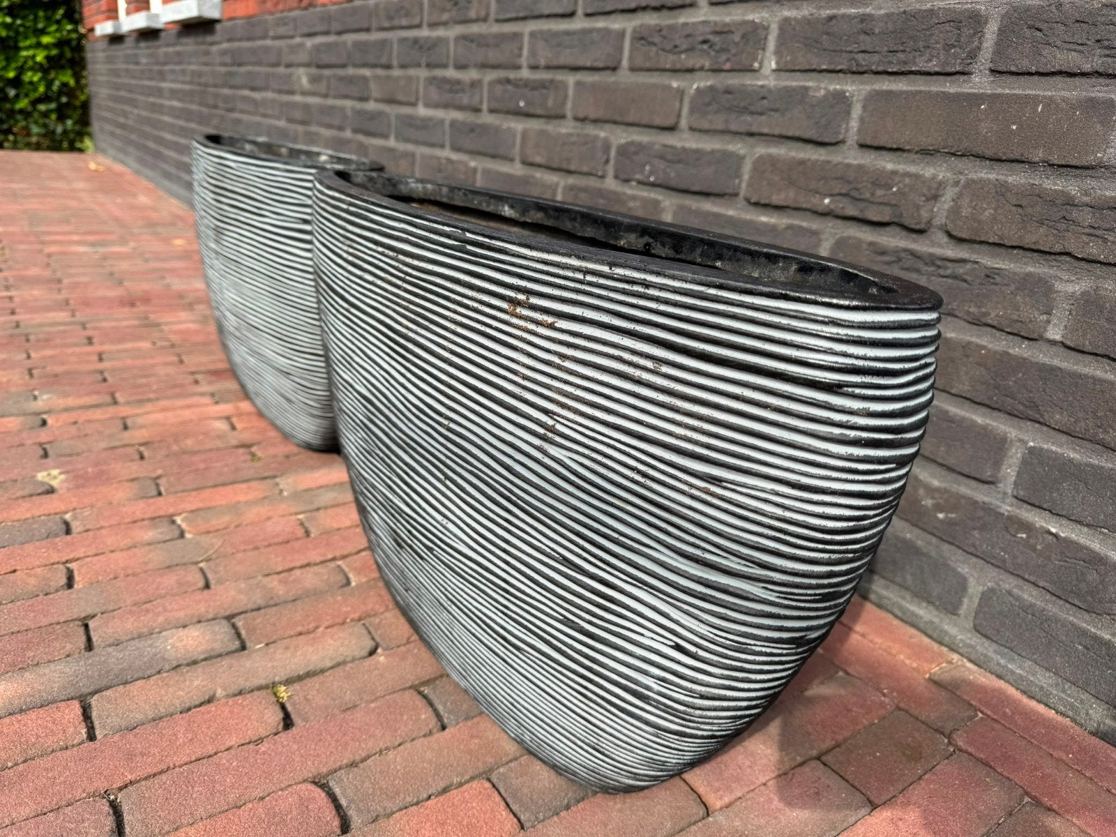 2x ovale bloempotten, Kunststof, Gebruikt, 40 cm of meer, Ophalen of Verzenden