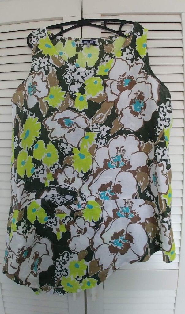 wit groen zomer blouse tuniek 46 linnen mouwloos asymetrisch, Ophalen of Verzenden, Zo goed als nieuw, Maat 46/48 (XL) of groter