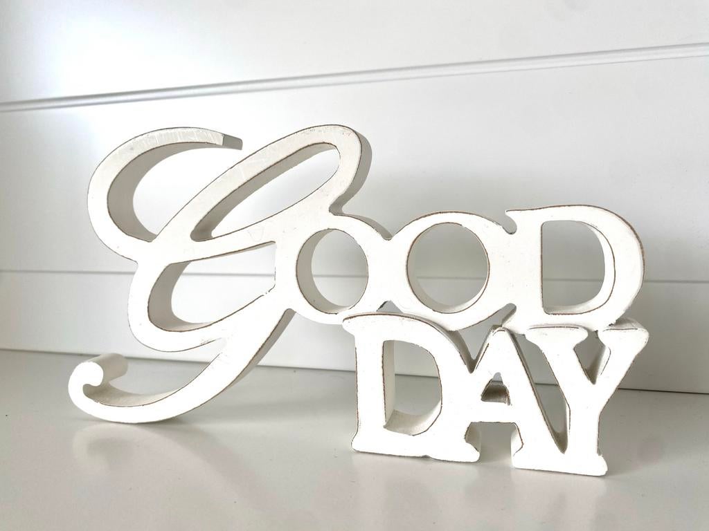 Riviera Maison Decoratief houten bordje 'Good Day', Huis en Inrichting, Hout, Ophalen of Verzenden, Wit, Landelijk