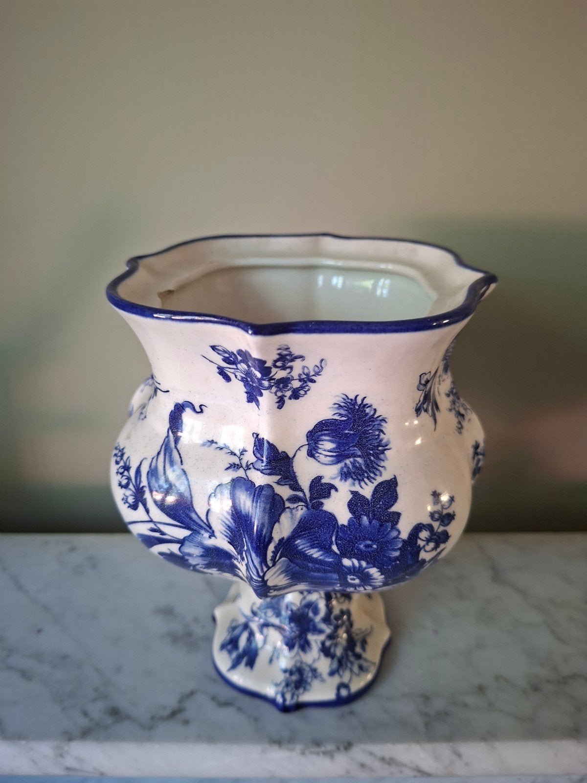 Prachtige Vintage Delfts Blauwe Voetvaas / Bloempot  Holland, Antiek en Kunst, Ophalen of Verzenden