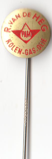 Pam oil vd Heg metalen vintage speld, Verzamelen, Speldjes, Pins en Buttons, Verzenden, Zo goed als nieuw