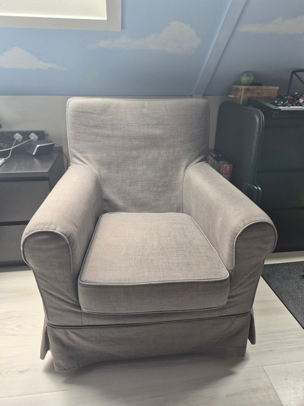 IKEA Ektorp Jennylund fauteuil donkergrijs, Huis en Inrichting, Ophalen, Modern, Comfortabel, Gebruikt, 75 tot 100 cm