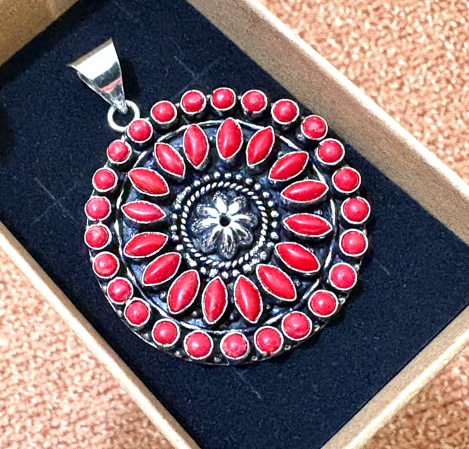 Bloed koraal zilveren 925 ketting hanger Pendant ab, Verzenden, Nieuw, Rood, Zilver