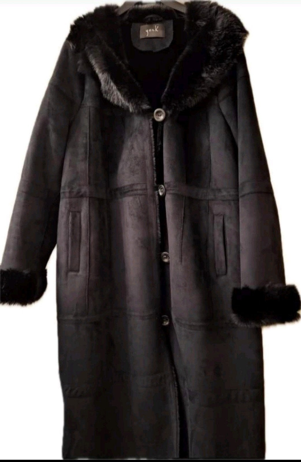 Yoek lange gevoerde lammycoat - Maat 54, Kleding | Dames, Grote Maten, Yoek, Zwart, Nieuw, Ophalen of Verzenden