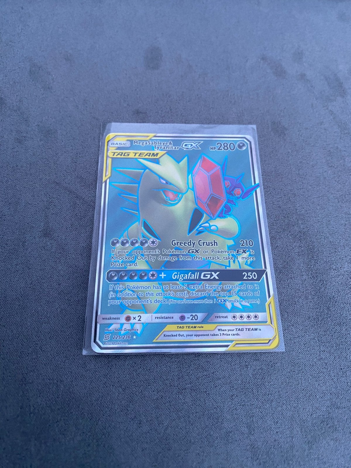 Mega Sableye & Tyranitar GX TAG TEAM kaart, Ophalen of Verzenden, Zo goed als nieuw, Losse kaart, Foil