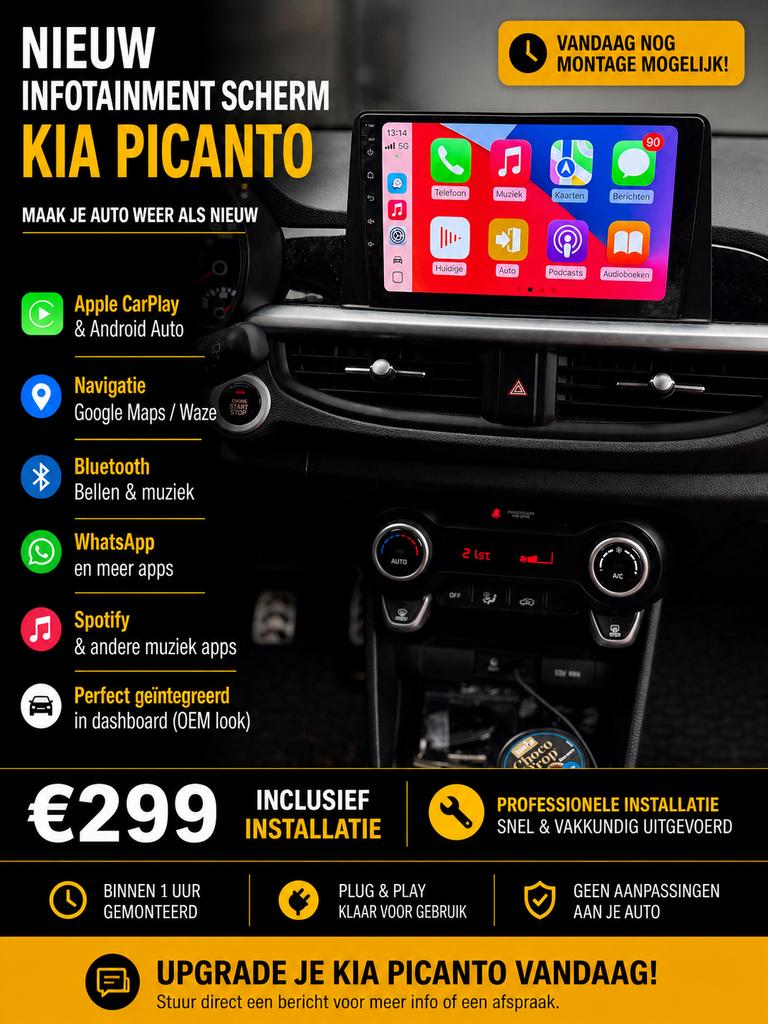 Nieuw CarPlay Scherm Kia Picanto - Incl. Installatie, Auto diversen, Ophalen of Verzenden, Nieuw