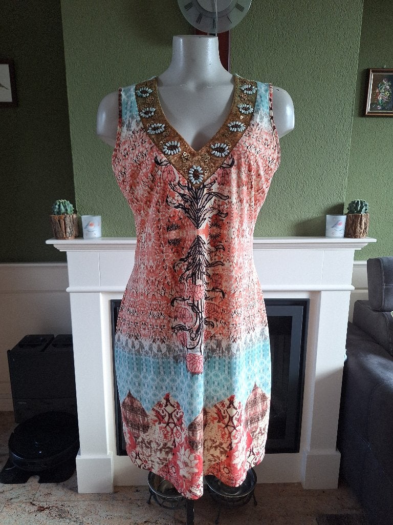 K-Design aqua oranje jurk M, Maat 38/40 (M), K-design, Verzenden, Oranje
