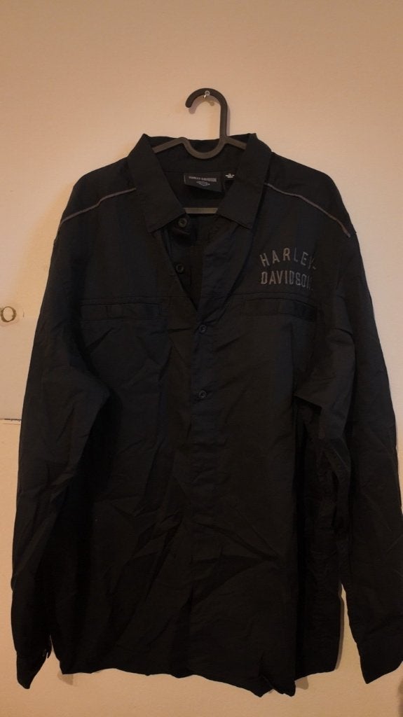 RT-0175 Harley-Davidson overhemd zwart lange mouw XL, Kleding | Heren, Zwart, Ophalen of Verzenden, Zo goed als nieuw, Halswijdte 43/44 (XL)