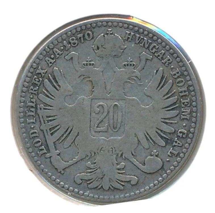 Oostenrijk 20 Kreuzer (O) 1870 (Fraai), Ophalen of Verzenden, Oostenrijk, Losse munt, Zilver