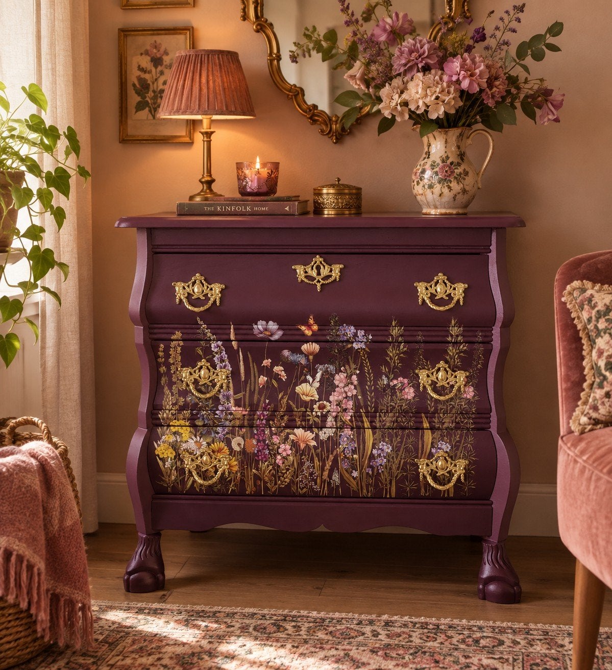 Prachtig gerestyled buikkastje met botanische bloemenprint